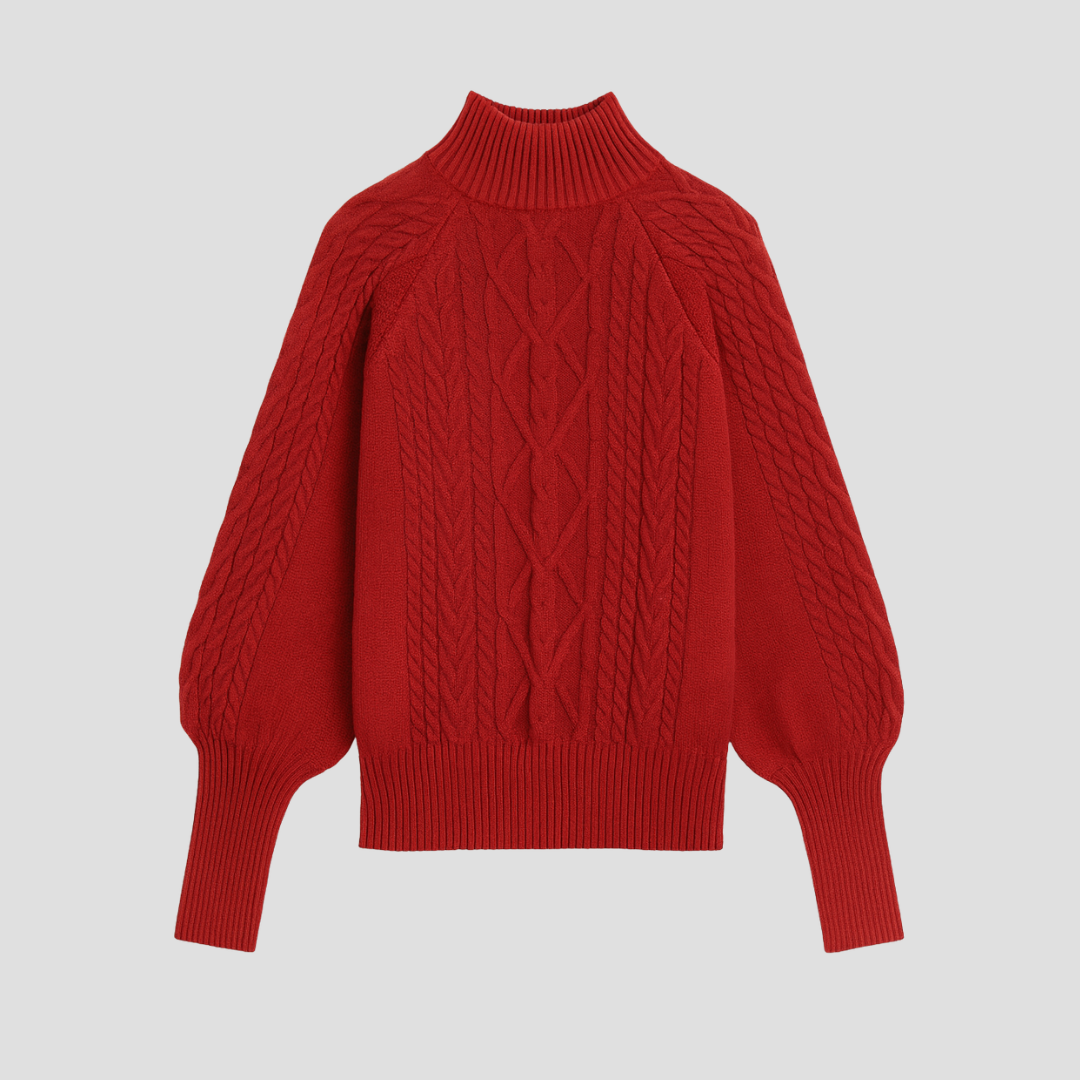 Pull col roulé torsadé pour femme, chaud avec manches ballon