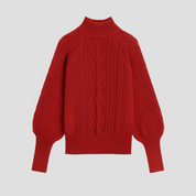 Pull col roulé torsadé pour femme, chaud avec manches ballon
