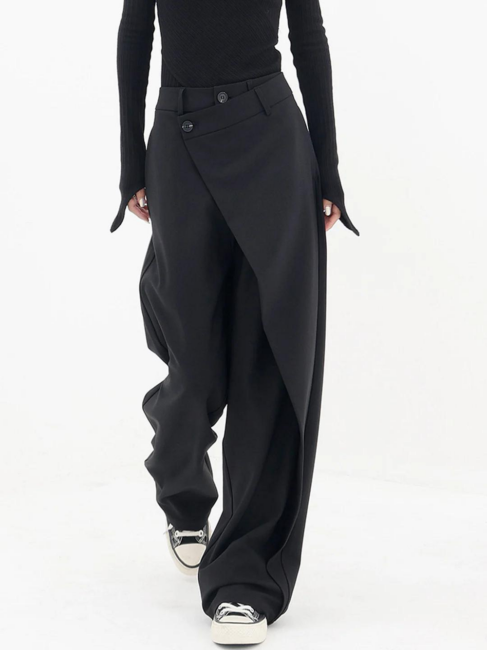 Pantalon large asymétrique pour femmes avec taille haute