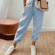 Women's Linen Pants with Drawstring and Straight Legs