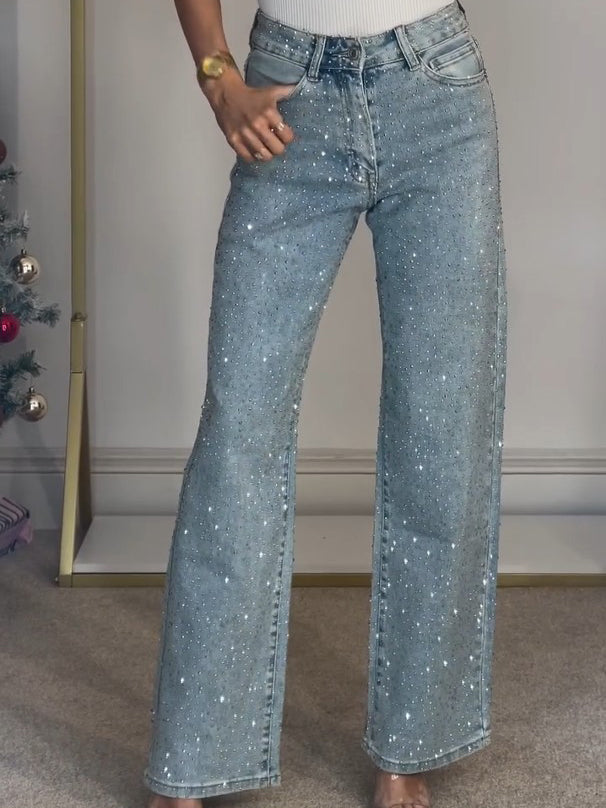 Dames Glitter Jeans Met High Waist