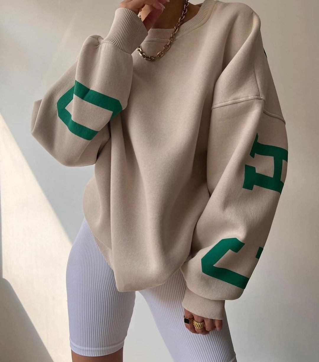 Comfortabele Oversized Dames Trui Met Letterprint