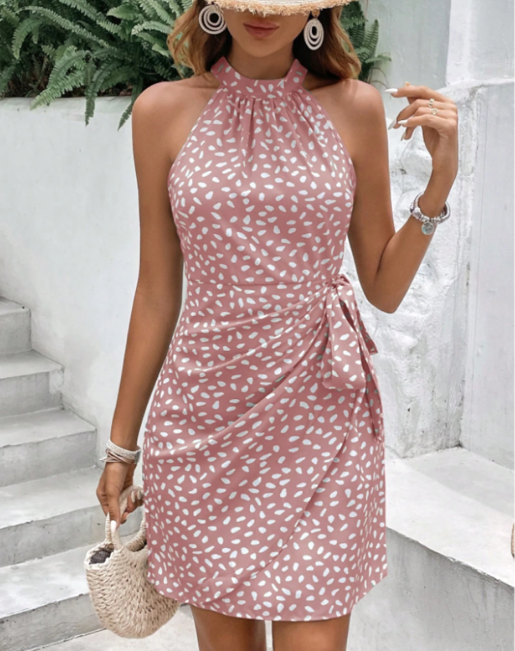 Robe estivale dos nu pour femme avec imprimé et détail à nouer