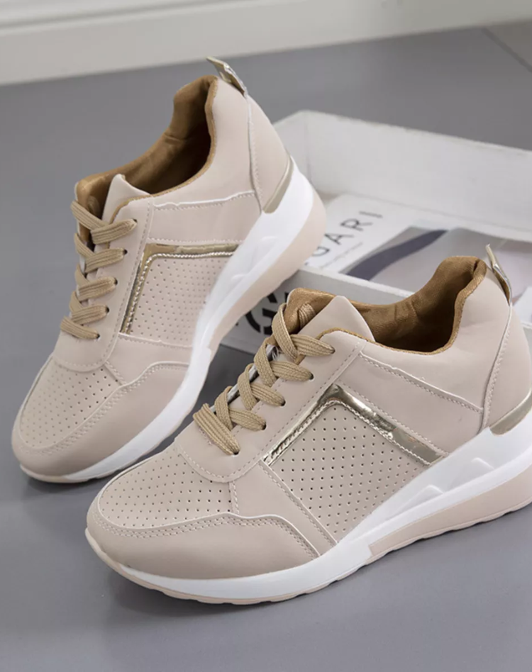Women's Wedge Sneakers with Mesh and Metallic Details