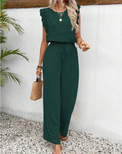 Elegante Dames Jumpsuit met Kanten Mouwen en Wijde Pijpen