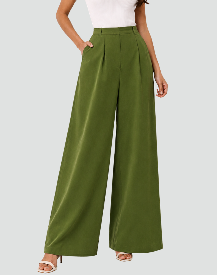 Pantalon femme à jambes larges et taille haute