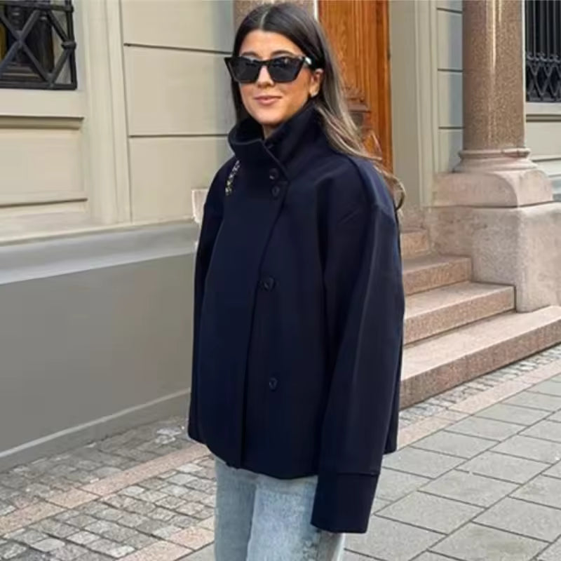 Zachte Warme Peacoat Winterjas met Hoge Kraag Vrouwen