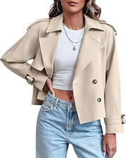 Beige Trench Coat Women Short Classic with Belt and Button Closure