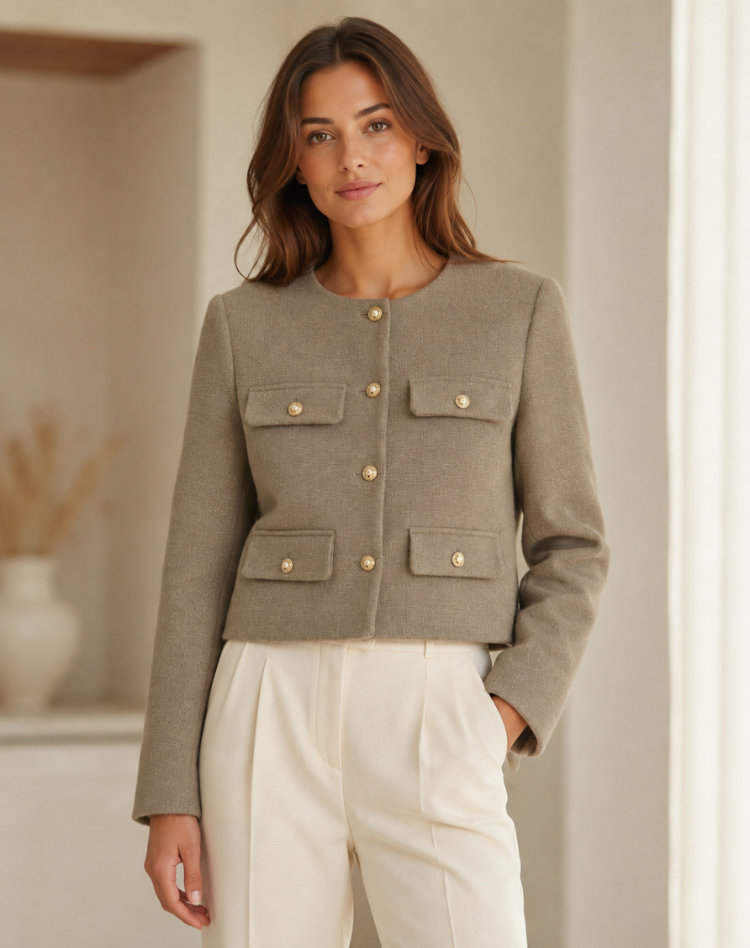 Korte Blazer Met Gouden Knopen En Klepzakken Voor Dames