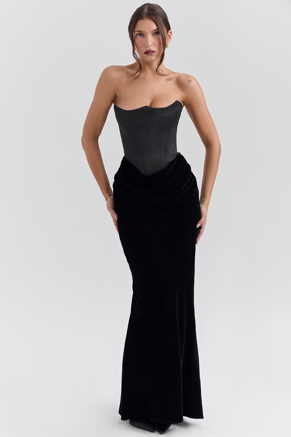 Dames Elegante Strapless Maxi Jurk met Lange Rok