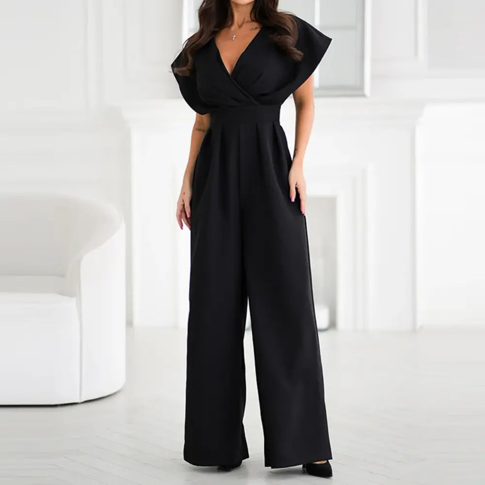 Elegant Women's Jumpsuit with Deep V-Neck and Wide Legs