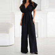 Elegant Women's Jumpsuit with Deep V-Neck and Wide Legs