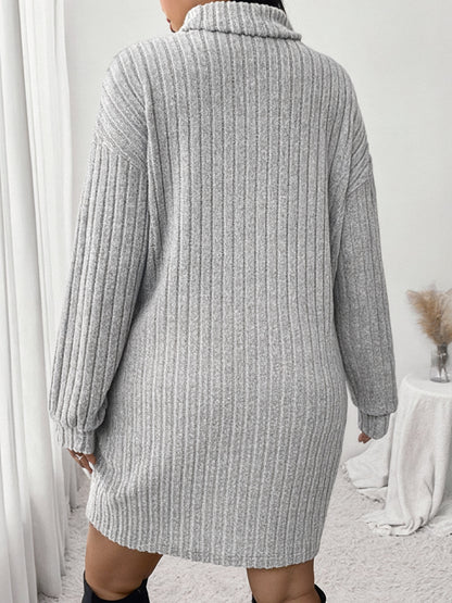 Knusse Geribde Mini Sweaterjurk Met Col Voor Dames