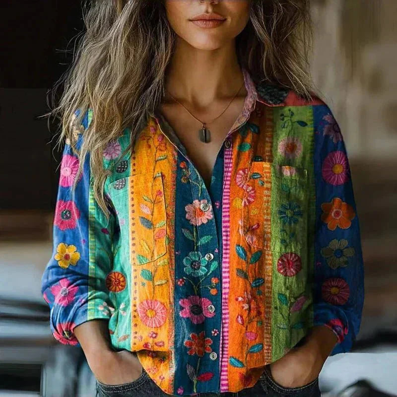 Boho Blouse Met Print En Lange Mouwen Voor Dames