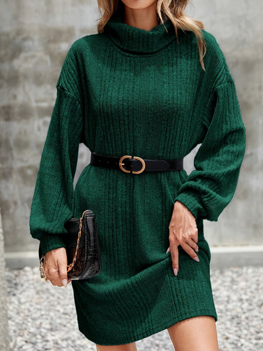 Warme Geribde Sweaterjurk Voor Dames Met Kwart-Rits En Kabelpatroon