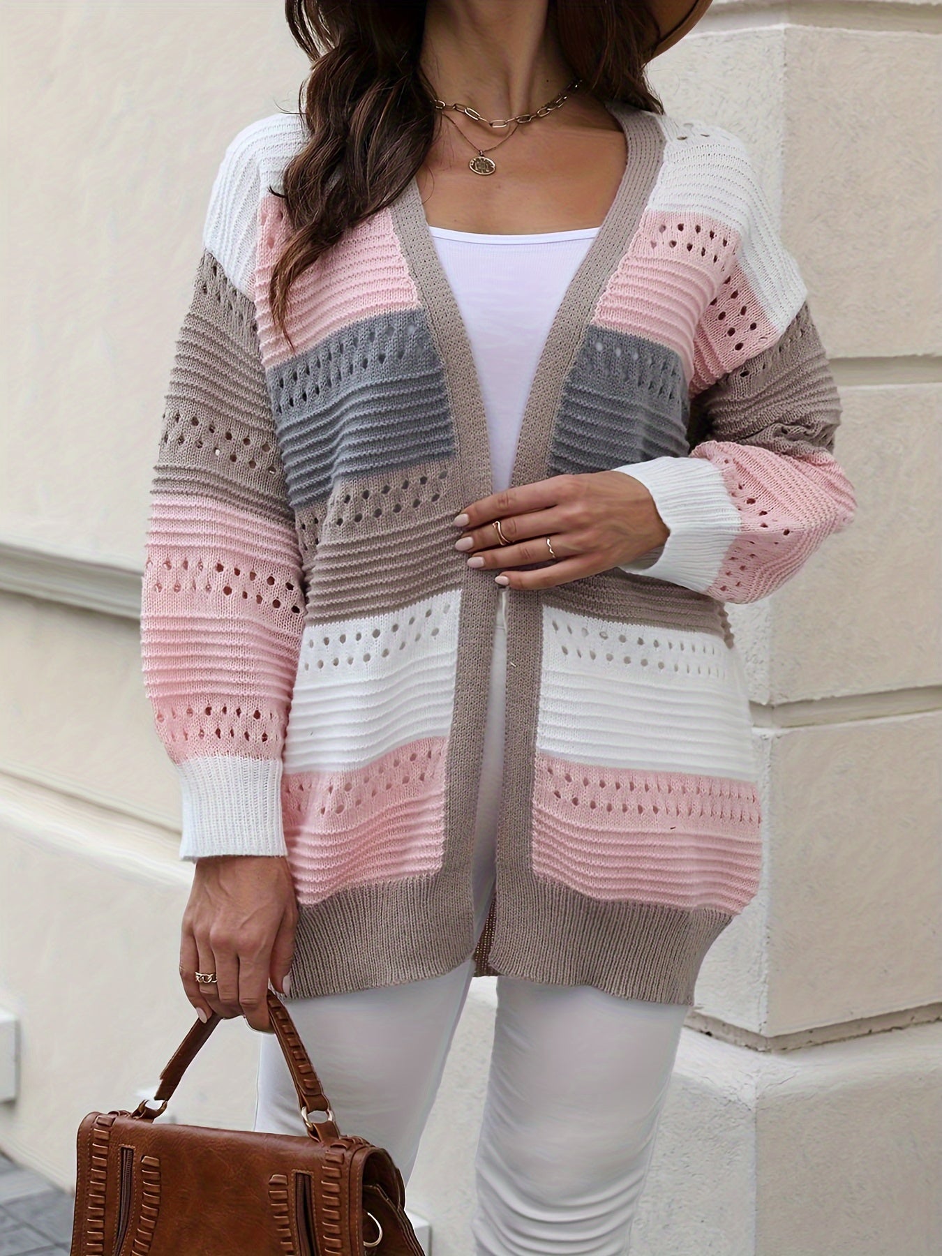 Gebreid Luchtig Oversized Dames Vest Gestreept