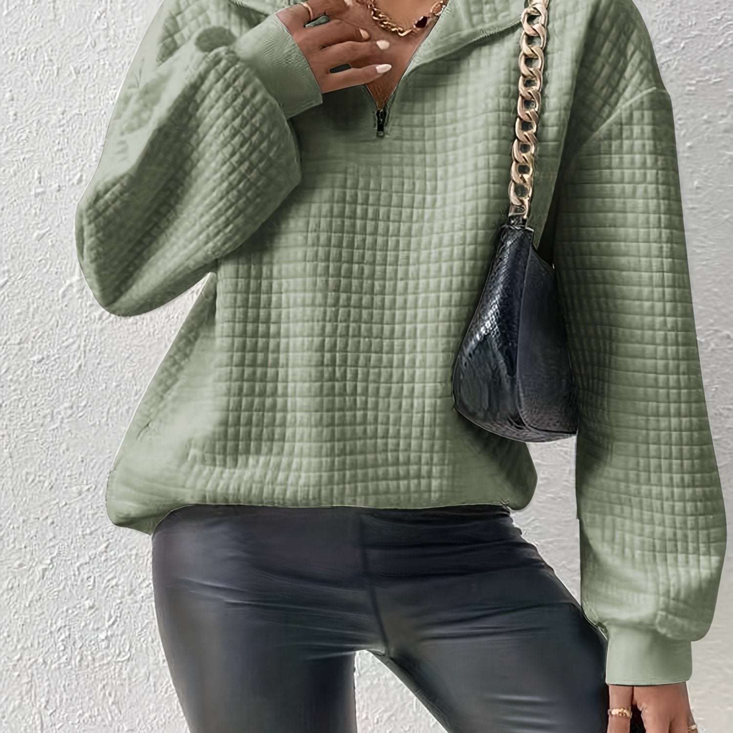 Dames Casual Sweater met Kwartrits en Wafelstructuur