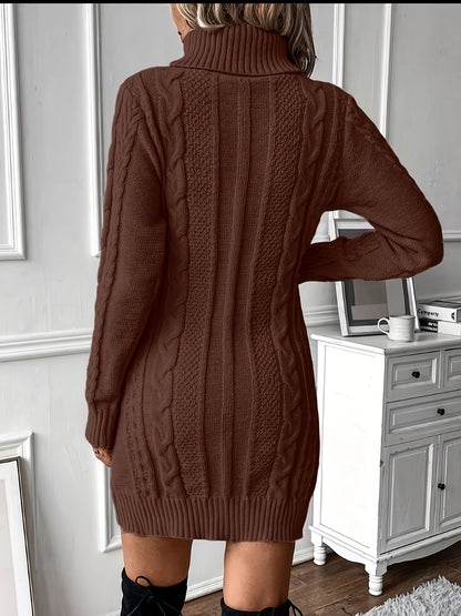 Chique Col Mini Sweaterjurk Voor Vrouwen Met Kabelpatroon