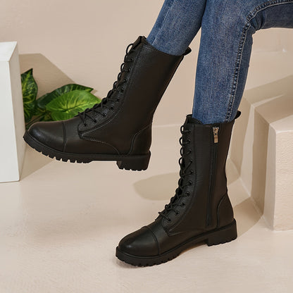 Zwarte Dames Veterlaarzen Met Ritssluiting En Comfortabele Profielzool