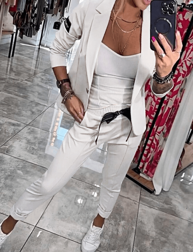 Stijlvolle Tweedelige Blazer Set met Jogger Broek voor Vrouwen