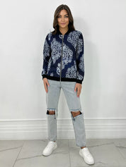 Women's Lightweight Bomber Jacket with Zipper and Graphic Print