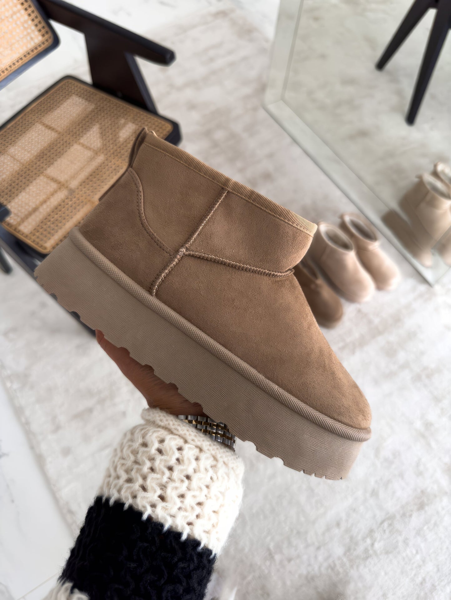 Trendy Winter Vrouwen Platform Enkellaarsjes Met Bontvoering