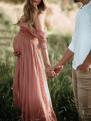 Elegante Dames Maxi Zwangerschapsjurk Met Off Shoulder Hals