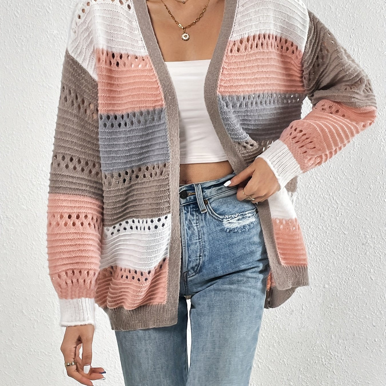 Warm Gestreepte Dames Winter Vest Gebreid
