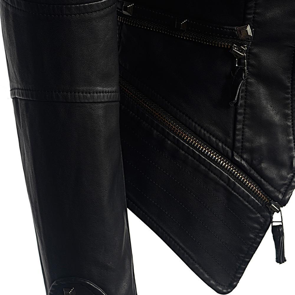 Zwart Leren Dames Jas Body Con met Rits en Studs