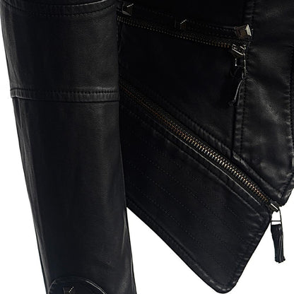 Zwart Leren Dames Jas Body Con met Rits en Studs