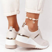 Women's Wedge Sneakers with Mesh and Metallic Details