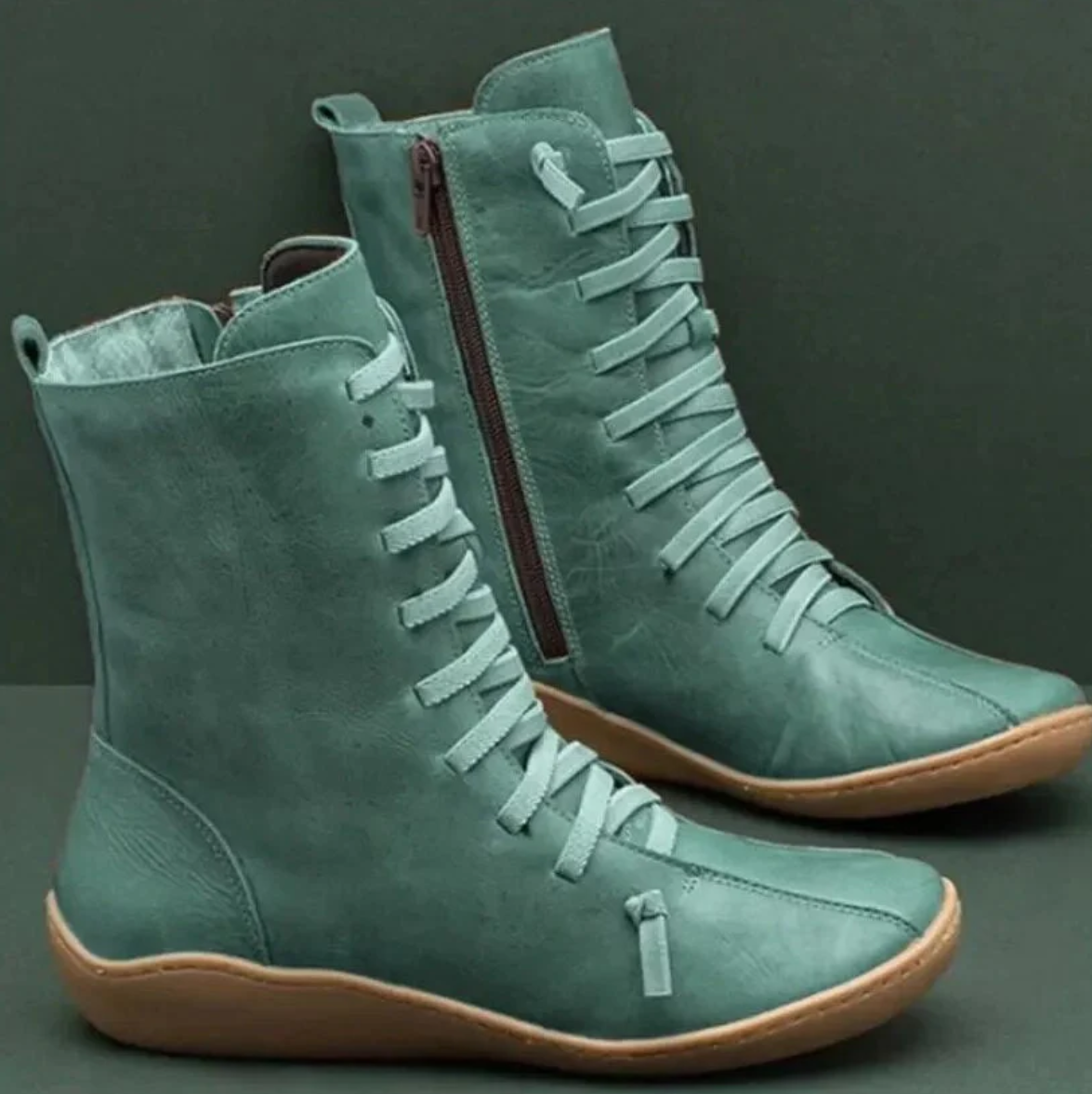 Women's Warm Leather Winter Boots with Laces and Side Zippers