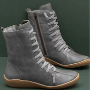 Women's Warm Leather Winter Boots with Laces and Side Zippers