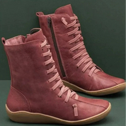 Women's Warm Leather Winter Boots with Laces and Side Zippers