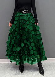 Elegant Festive Maxi Skirt with 3D Appliqués and Tulle