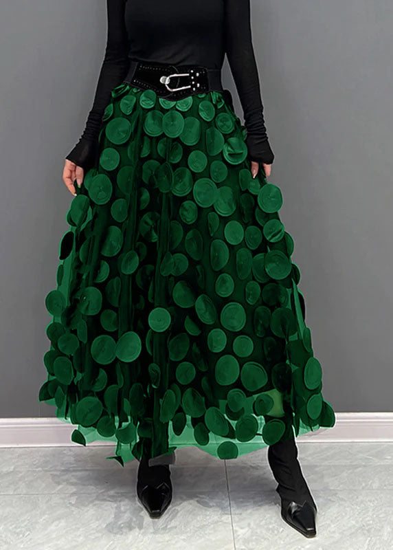 Elegant Festive Maxi Skirt with 3D Appliqués and Tulle