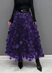 Elegant Festive Maxi Skirt with 3D Appliqués and Tulle