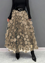 Elegant Festive Maxi Skirt with 3D Appliqués and Tulle