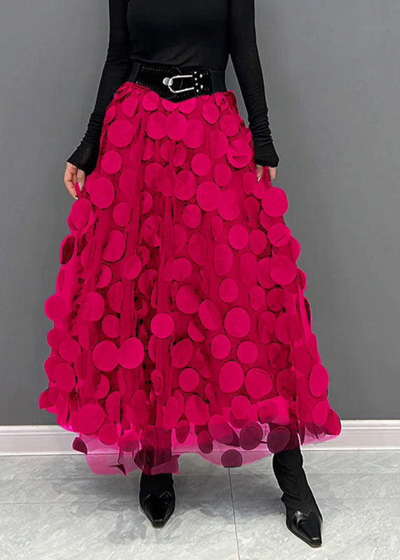 Elegant Festive Maxi Skirt with 3D Appliqués and Tulle