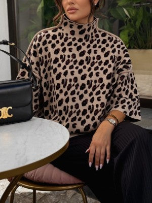 Dames Gebreide Coltrui met Panterprint en Halflange Mouwen