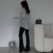 Vrouwen Pailletten Blouse Oversized met Lange Mouwen