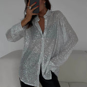Vrouwen Pailletten Blouse Oversized met Lange Mouwen