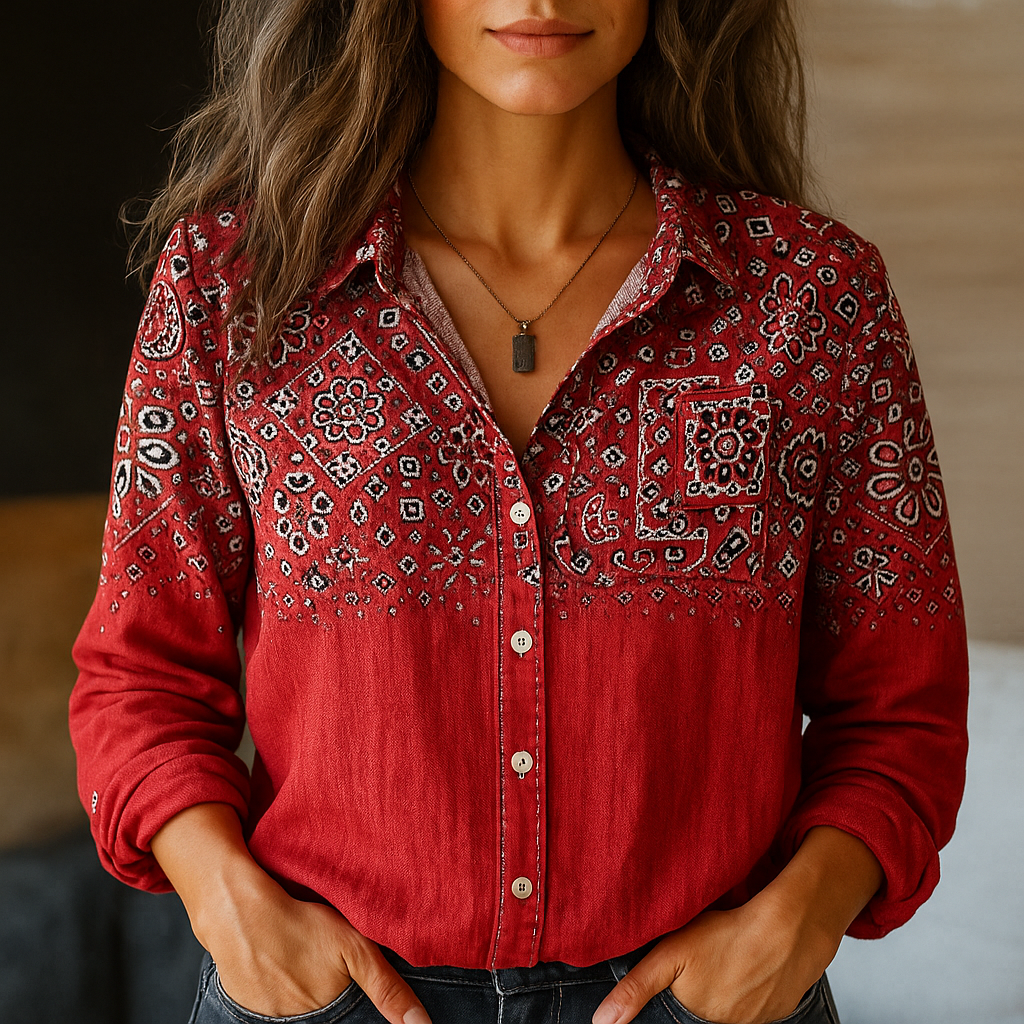 Boho Blouse Met Print En Lange Mouwen Voor Dames