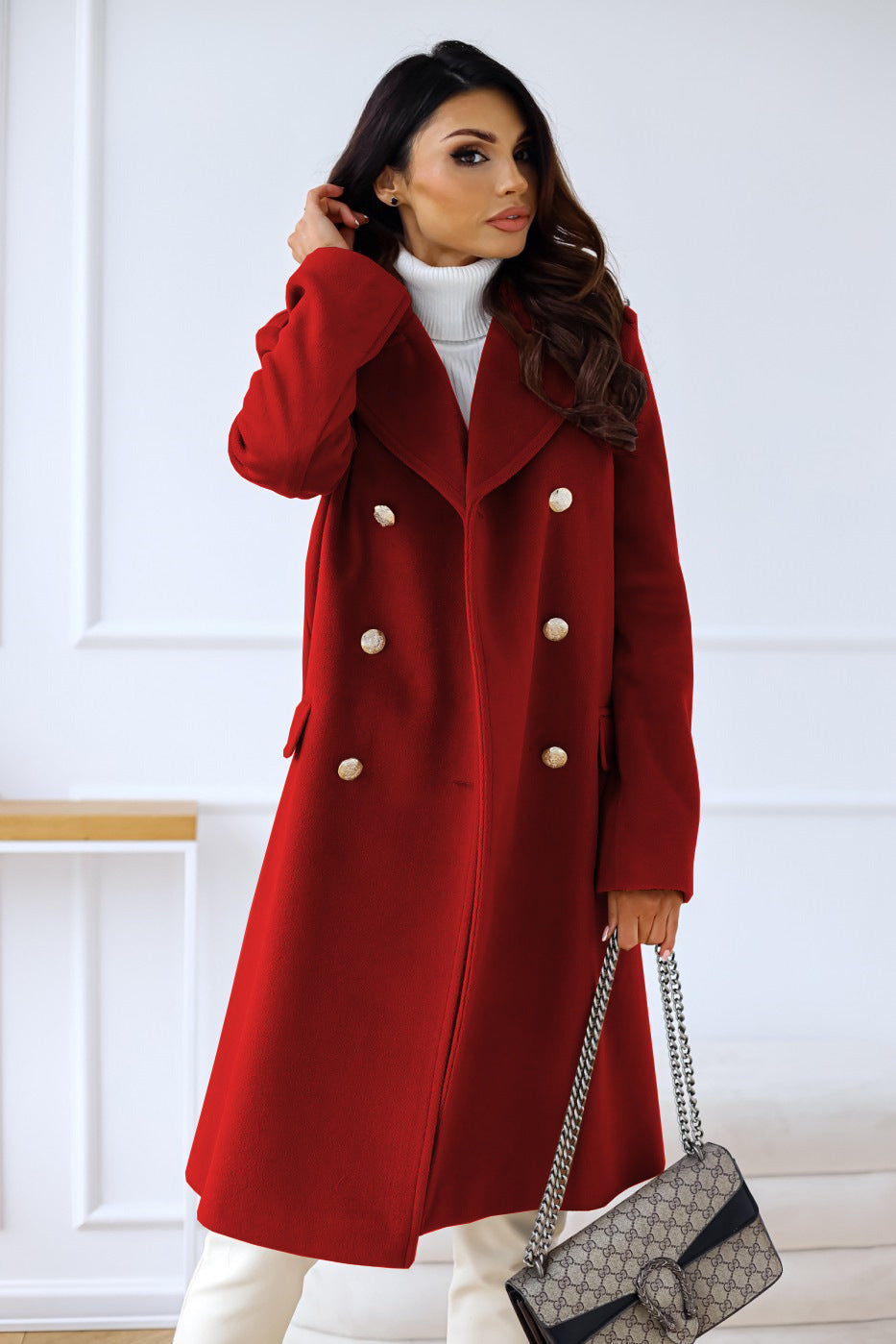Women's Midi Winter Coat with Buttons