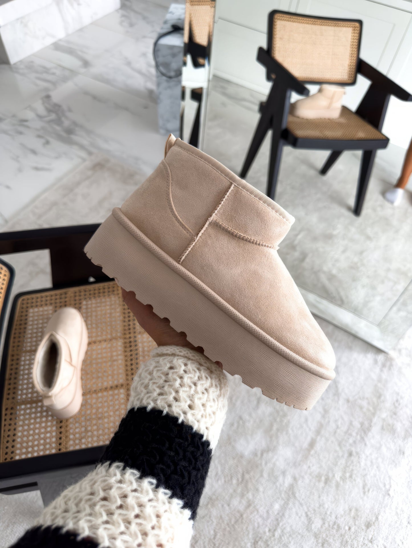 Trendy Winter Vrouwen Platform Enkellaarsjes Met Bontvoering