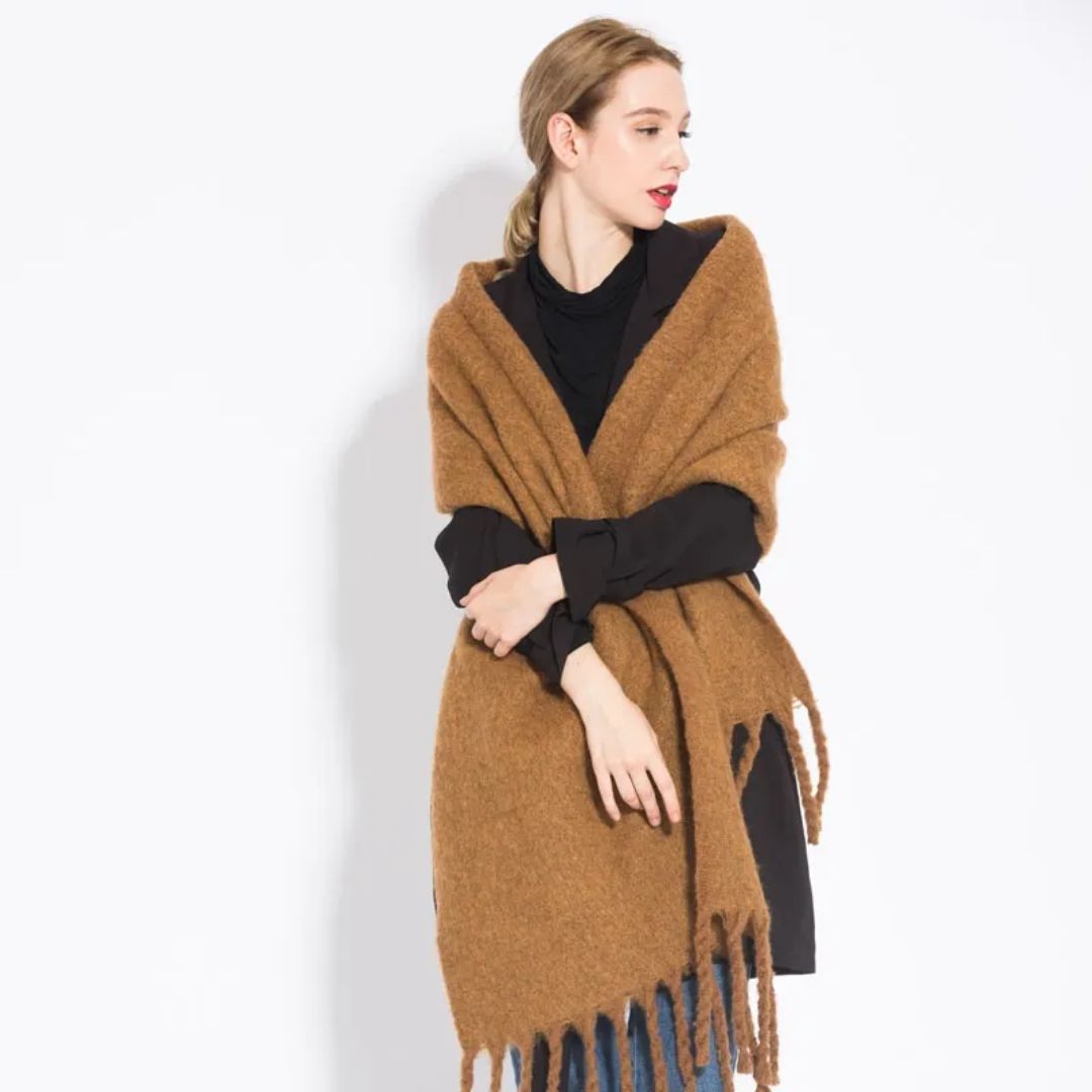 Warme Elegante Wintersjaal Met Stijlvolle Franjes Voor Vrouwen