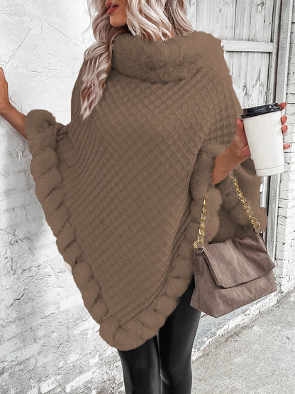 Stijlvolle Warme Poncho Trui Voor Dames Met Bont Col