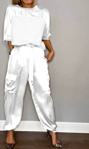 Women's Set with Satin Top and Cargo Pants