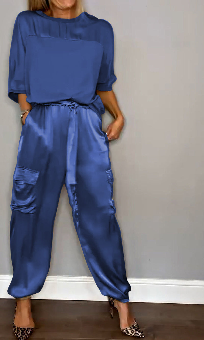 Women's Set with Satin Top and Cargo Pants