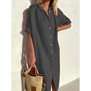 Airy Shirt Dress With Buttons And Short Sleeves For Women